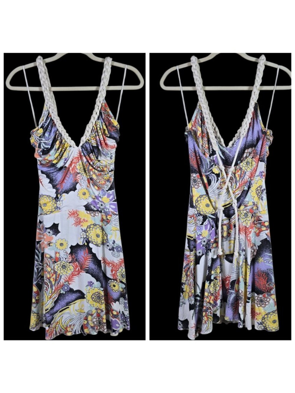 Y2K Iodice Womens Floral Braided Rope Straps Festival Fairy Boho Mini Dress S